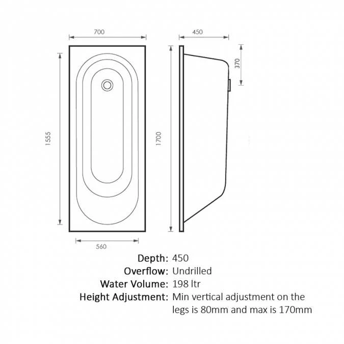 Abacus 1700 X 700mm Reinforced Single Ended Bath 4 Abacus 1700 X 700mm Reinforced Single Ended Bath - Image 2