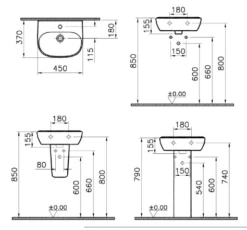 VitrA Zentrum Rimless 4 Piece Toilet & Basin Set -Burlington Bath Shop Vitra Zentrum 450mm Washbasin and Pedestal Specification 2