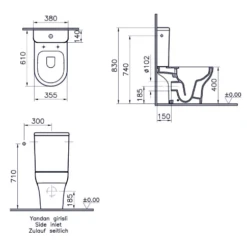 VitrA Zentrum Rimless 4 Piece Toilet & Basin Set -Burlington Bath Shop Vitra Zentrum Rimless Close Coupled WC Specification 1