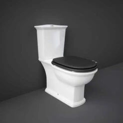 Washington Close Coupled Open Back Push Button Flush WC With Soft Close Seat Black - RAK Ceramics