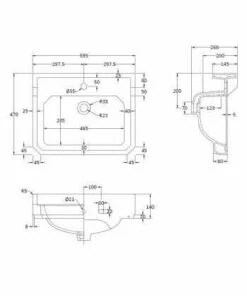 Bayswater Fitzroy 595mm 1 Tap Hole Basin & Full Pedestal -Burlington Bath Shop bayc003 tech