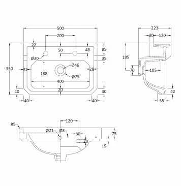 Bayswater Fitzroy 500mm 2 Tap Holes Basin & Full Pedestal 5 Bayswater Fitzroy 500mm 2 Tap Holes Basin & Full Pedestal - Image 3