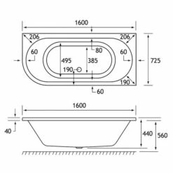 Beaufort Biscay 1600 X 725 Double Ended J Shaped Bath - Right Hand -Burlington Bath Shop biscay 1600x725 RH