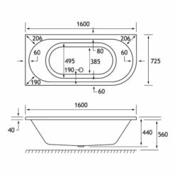 Beaufort Biscay 1600 X 725 Double Ended J Shaped Bath - Left Hand -Burlington Bath Shop biscay de 1600x725 LH