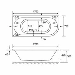 Beaufort Biscay 1700 X 750 Beauforte Reinforced J Shaped Bath - Left Hand -Burlington Bath Shop biscay de 1700x750 LH tech 1