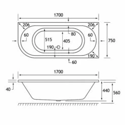 Beaufort Biscay 1700 X 750 Beauforte Reinforced J Shaped Bath - Right Hand -Burlington Bath Shop biscay de 1700x750 RH tech 2