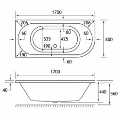 Beaufort Biscay 1700 X 800 Beauforte Reinforced J Shaped Bath - Left Hand -Burlington Bath Shop biscay de 1700x800 LH tech 1