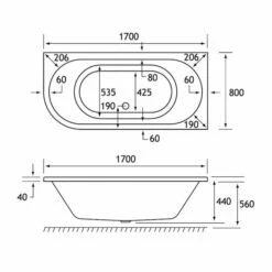 Beaufort Biscay 1700 X 800 Beauforte Reinforced J Shaped Bath - Right Hand 8 Beaufort Biscay 1700 X 800 Beauforte Reinforced J Shaped Bath - Right Hand -Burlington Bath Shop biscay de 1700x800 RH tech 1