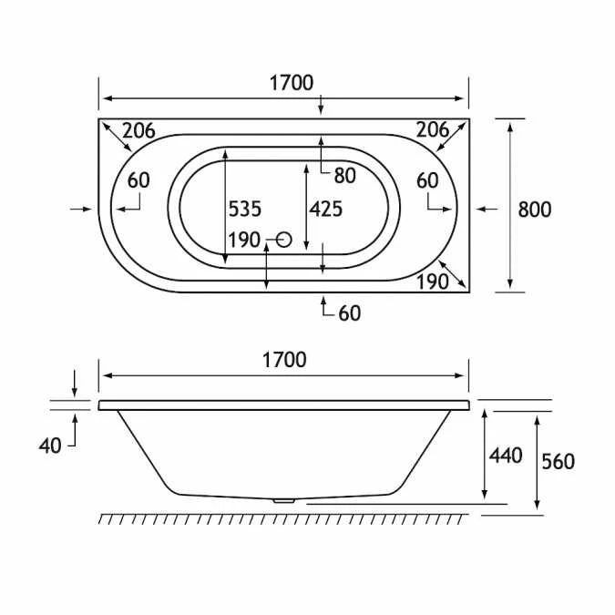 Beaufort Biscay 1700 X 800 Beauforte Reinforced J Shaped Bath - Right Hand 5 Beaufort Biscay 1700 X 800 Beauforte Reinforced J Shaped Bath - Right Hand - Image 3