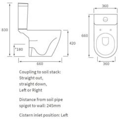 Campbell Rimless Close Coupled Open Back Toilet & Soft Closed Seat -Burlington Bath Shop campbell wc spec
