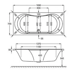 Carron Arc 1700 X 750 Double Ended Bath - Carronite -Burlington Bath Shop carron arc de bath 1700x750 tech