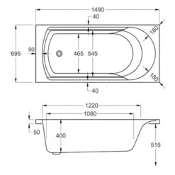 Carron Arc 1500 X 700 Single Ended Bath - Carronite -Burlington Bath Shop carron arc se 1500x 700 tech 1