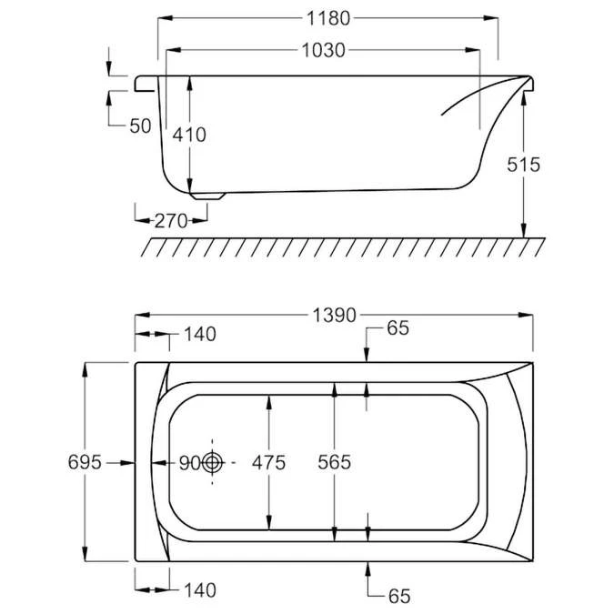 Carron Delta 1400 X 700 Single Ended Bath - 5mm 7 Carron Delta 1400 X 700 Single Ended Bath - 5mm - Image 5
