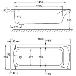 Carron Delta 1650 X 700 Single Ended Bath - 5mm -Burlington Bath Shop carron delta se 1650x700 tech