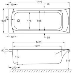 Carron Delta 1675 X 700 Single Ended Bath - Carronite -Burlington Bath Shop carron delta se 1675x700 tech
