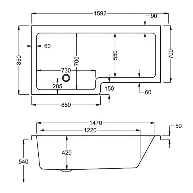 Carron Quantum 1600 X 700/850 Square Shower Bath - 5mm 11 Carron Quantum 1600 X 700/850 Square Shower Bath - 5mm - Image 9