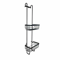 Roman Matt Black Double Hook Over Shower Basket With Hooks - RSB01B