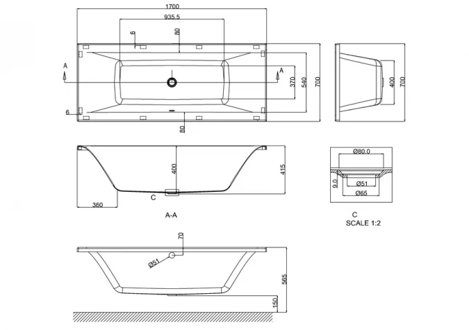 ClearGreen Enviro 1700 X 700mm Double Ended Square Reinforced Bath 5 ClearGreen Enviro 1700 X 700mm Double Ended Square Reinforced Bath - Image 3