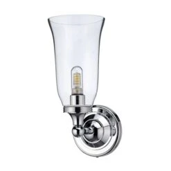Burlington LED Bathroom Round Wall Light With Chrome Base & Clear Glass Vase Shade - ELBL14
