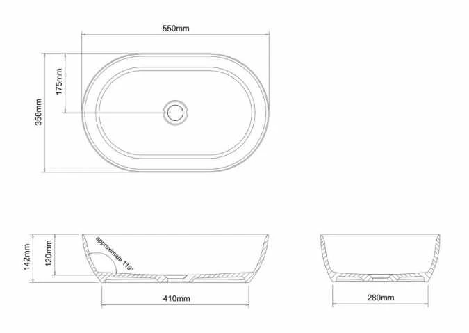 Clearwater Formoso Gloss Clear Stone Countertop Basin - 550 X 350 - B1ACS 9 Clearwater Formoso Gloss Clear Stone Countertop Basin - 550 X 350 - B1ACS - Image 7