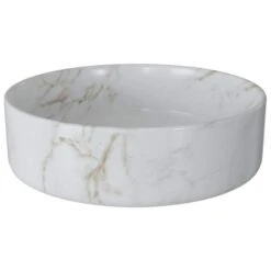 Gressingham 355mm Ceramic Round Washbowl & Waste - Marble Effect