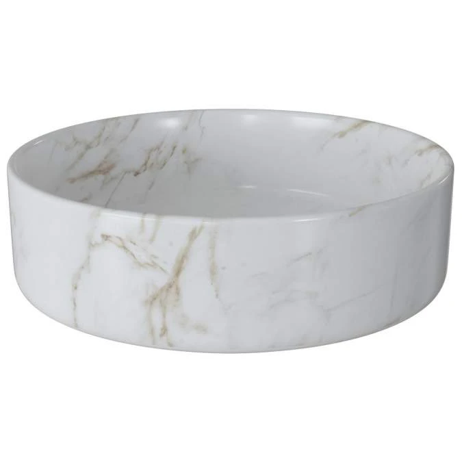 Gressingham 355mm Ceramic Round Washbowl & Waste - Marble Effect 3 Gressingham 355mm Ceramic Round Washbowl & Waste - Marble Effect