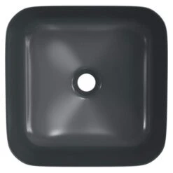 Gressingham 400mm Ceramic Square Washbowl & Waste - Matt Black -Burlington Bath Shop gressingham 400 square washbowl black 4
