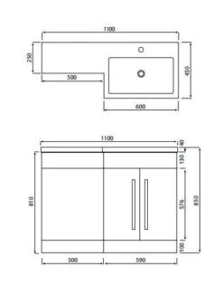 Lili 1100mm L Shape Bathroom Furniture Set - 2 Door - Gloss White -Burlington Bath Shop lily 1100 white 2