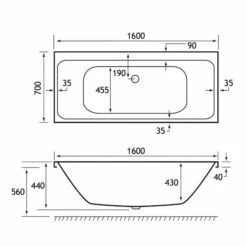 Beaufort Malin 1600 X 700 Double Ended Bath -Burlington Bath Shop malin de 1600x700 tech