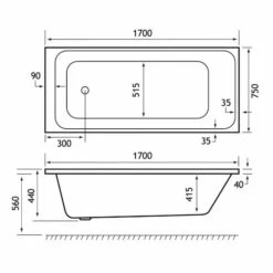 Beaufort Malin 1700 X 750 Beauforte Reinforced Bath -Burlington Bath Shop malin se 1700x750 tech 1
