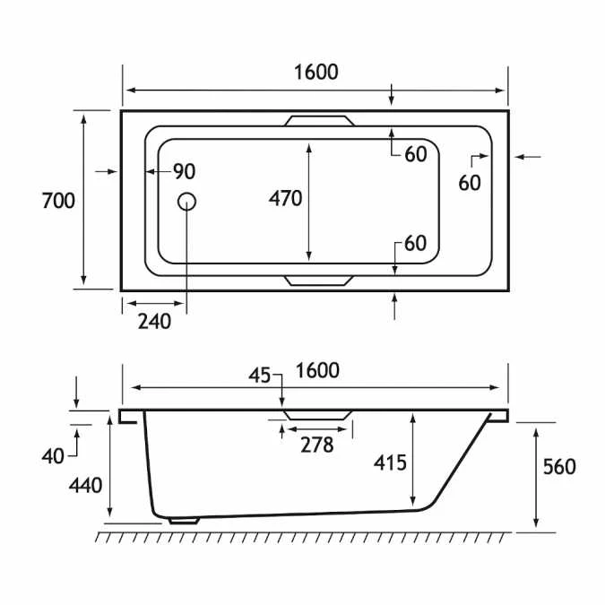 Beaufort Portland 1600 X 700 Beauforte Reinforced Bath With Grips 5 Beaufort Portland 1600 X 700 Beauforte Reinforced Bath With Grips - Image 3