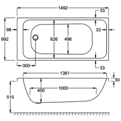 Carron Profile 1500 X 700 Single Ended Bath - 5mm -Burlington Bath Shop profile 1500x700 technical rubberduck