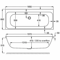 Carron Profile Duo 1650 X 700 Double Ended Bath - Carronite -Burlington Bath Shop profile duo 1650x700 technical 1