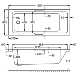 Carron Quantum Integra 1650 X 700 Twin Grip Bath - Carronite -Burlington Bath Shop quantum integra 1650x700 technical 700px web 1