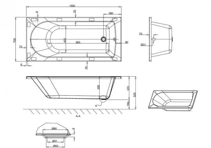 ClearGreen Reuse 1500 X 700mm Reinforced Single Ended Bath 7 ClearGreen Reuse 1500 X 700mm Reinforced Single Ended Bath - Image 5