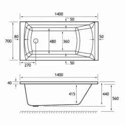 Beaufort Rockall 1400 X 700 Single Ended Bath -Burlington Bath Shop rockall se 1400x700 tech