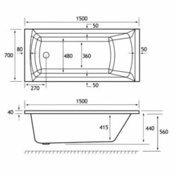 Beaufort Rockall 1500 X 700 Single Ended Bath -Burlington Bath Shop rockall se 1500x700 tech