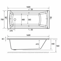 Beaufort Rockall 1600 X 700 Single Ended Bath -Burlington Bath Shop rockall se 1600x700 tech