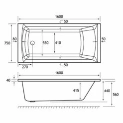 Beaufort Rockall 1600 X 750 Single Ended Bath -Burlington Bath Shop rockall se 1600x750 tech