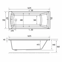 Beaufort Rockall 1675 X 700 Single Ended Bath -Burlington Bath Shop rockall se 1675x700 tech