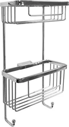 Roman Chrome Double Rectangular Shower Basket With Hooks RSB07