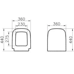 VitrA S20 Replacement Toilet Seat - Standard Close - 77003001 -Burlington Bath Shop s20 line drawing