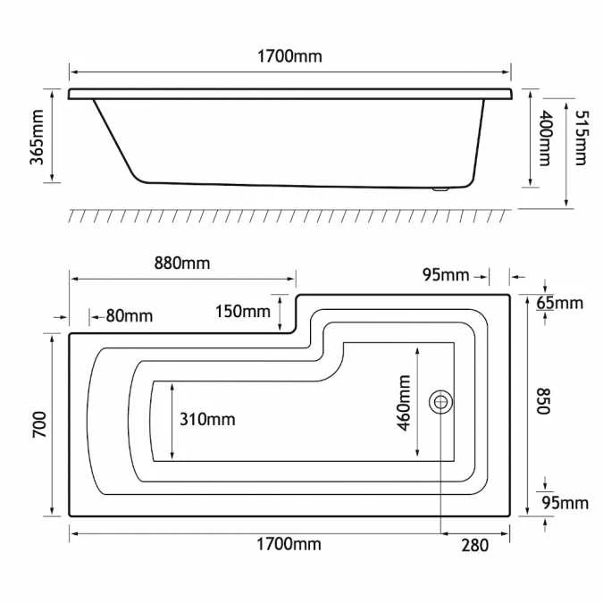 Beaufort Shannon 1700 X 850 Beauforte Reinforced Shower Bath - Left Hand 5 Beaufort Shannon 1700 X 850 Beauforte Reinforced Shower Bath - Left Hand - Image 3