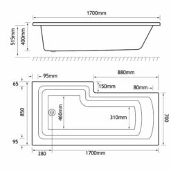 Beaufort Shannon 1700 X 850 L Shaped Shower Bath - Right Hand 7 Beaufort Shannon 1700 X 850 L Shaped Shower Bath - Right Hand -Burlington Bath Shop shannon L 1700x850 RH tech
