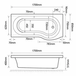 Beaufort Shannon 1700 X 850 P Shaped Shower Bath - Left Hand -Burlington Bath Shop shannon p 1700x850 LH tech
