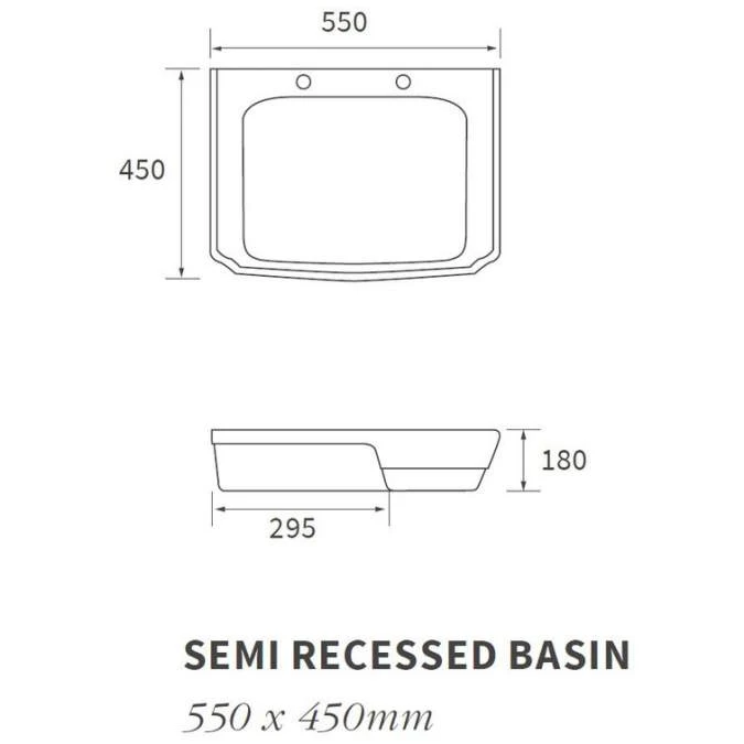 Shetland 550x450mm 2TH Semi Recessed Basin 5 Shetland 550x450mm 2TH Semi Recessed Basin - Image 3