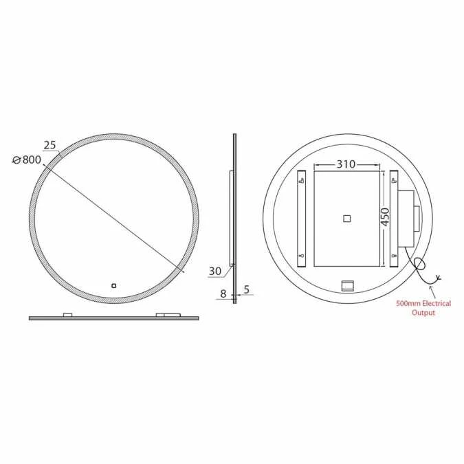 HIB Sphere LED Bathroom Mirror 800mm 8 HIB Sphere LED Bathroom Mirror 800mm - Image 6