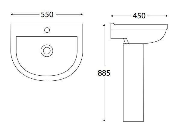 Zili 550mm 1 Tap Hole Basin & Full Pedestal 5 Zili 550mm 1 Tap Hole Basin & Full Pedestal - Image 3